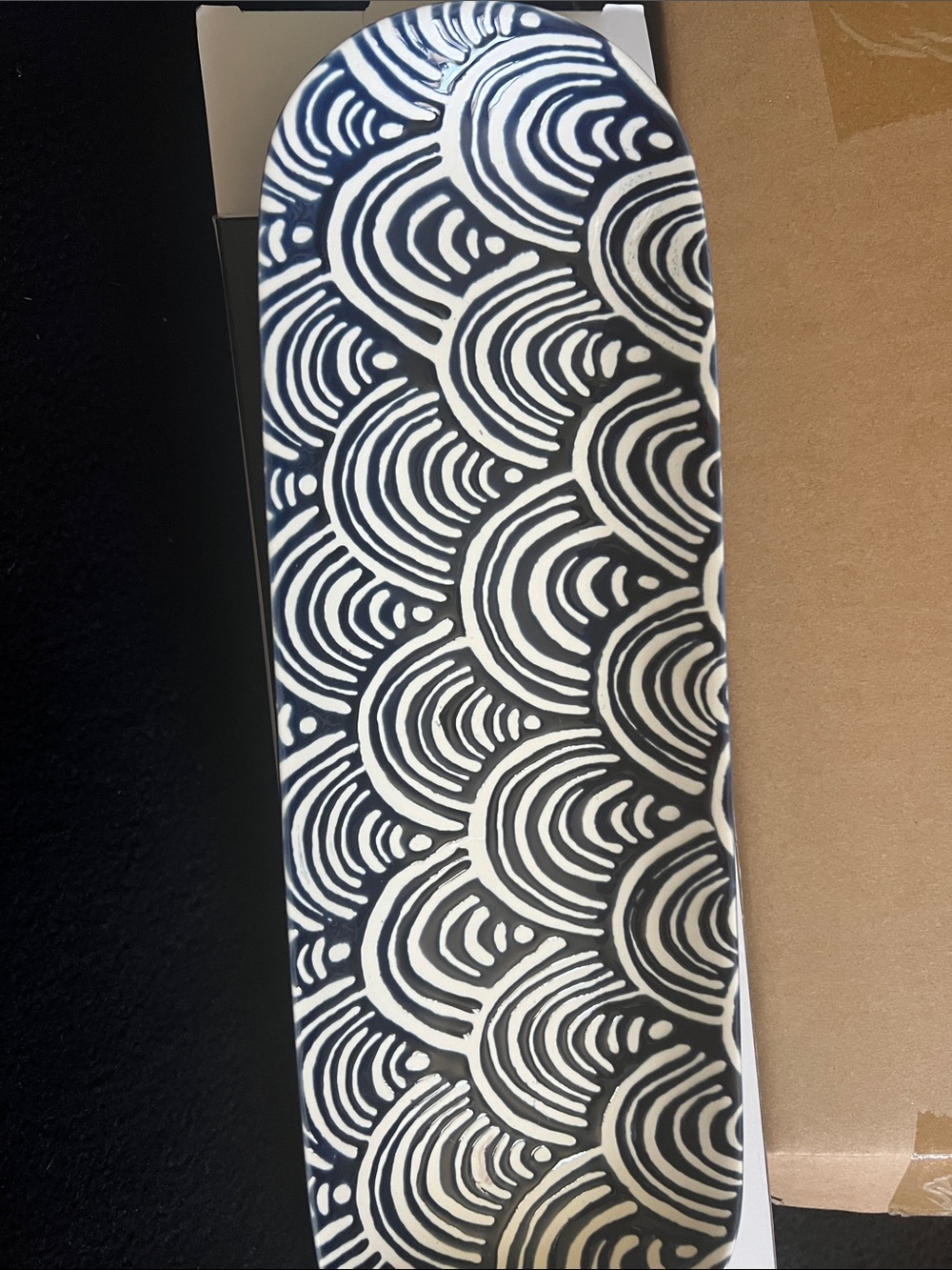 Navy & White Decorative Ceramic Wall Panel - Wave Motif
